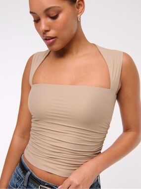 Abercrombie & Fitch Beige Square Neck Ruched Camisole